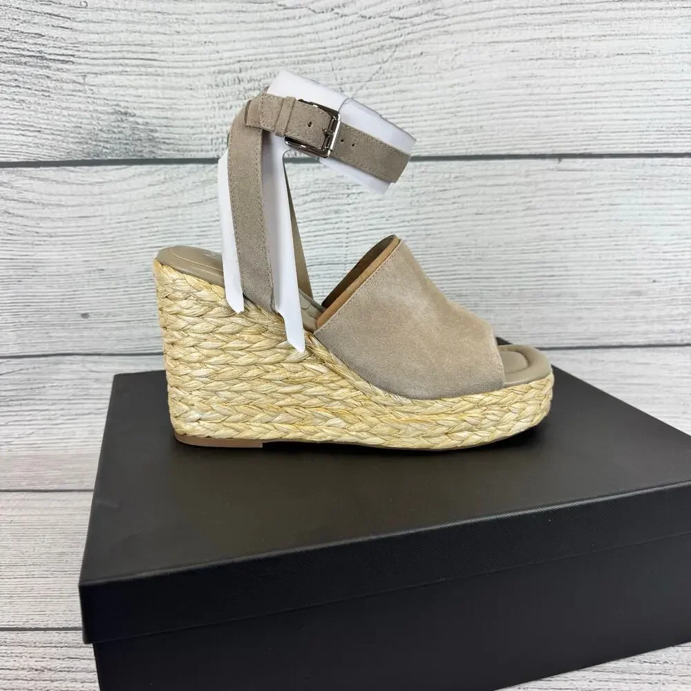 Marc Fisher Women's Natural Leather Nelly Ankle Strap Wedge Sandals Size 11